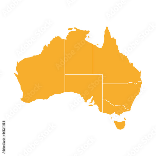 Silhouette and colored (orange) australia map