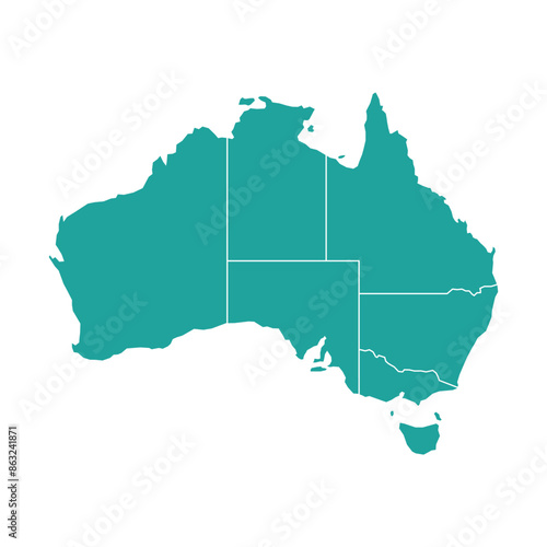 Silhouette and colored (turquoise) australia map