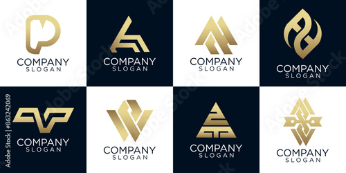 logo collection, Abstract design concept for branding with golden gradient.