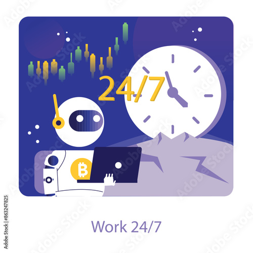 Trading and Crypto Bot concept. Flat vector illustration.