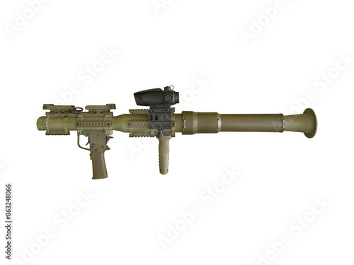 Принти на полотні Modern olive colored rocket-propelled grenade launcher is isolated on transparent background
