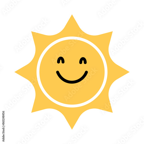Happy sun icon. Cartoon cute sun character. Smiling summer sunshine.
