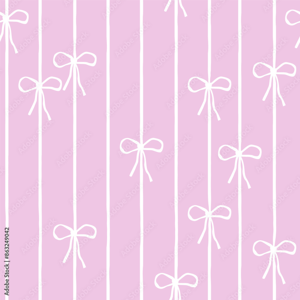 Pink seamless pattern with bows and stripes. Vector hand drawn illustration. Pink seamless pattern with bows and stripes. Vector hand drawn illustration.