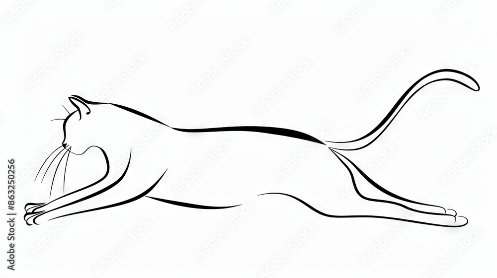 A monochromatic depiction of a feline with its tail draped behind its hind legs A monochromatic depiction of a feline with its tail draped behind its hind legs