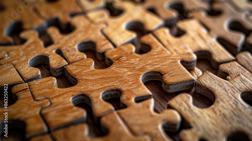 Close-up of Wooden Puzzle Pieces - Detailed close-up of interlocking wooden puzzle pieces, showcasing texture and craftsmanship.