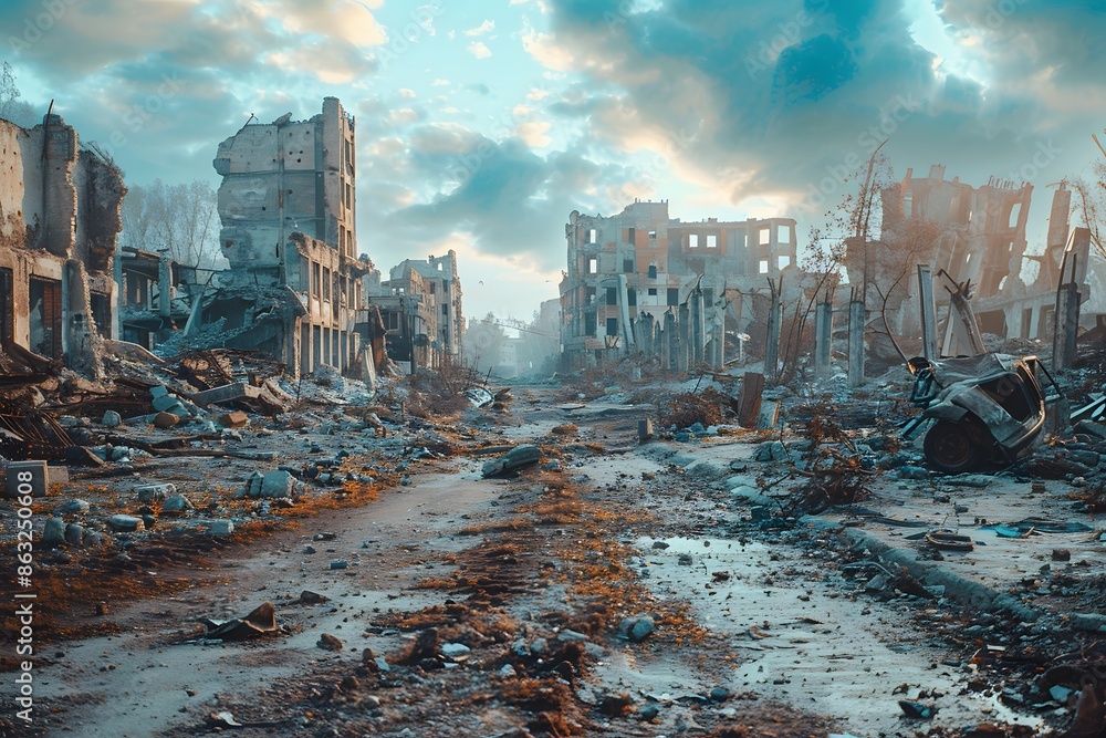 The ruins of cities hit by missiles in war can symbolize the violence and loss of international warfare. This image can be used to raise awareness of the effects of war and support calls for peace. The ruins of cities hit by missiles in war can symbolize the violence and loss of international warfare. This image can be used to raise awareness of the effects of war and support calls for peace.