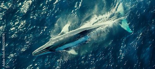 Photo of a blue whale shot direction from above pose breaching time of day midday National Geographic film type Kodak UltraMax 800 photo