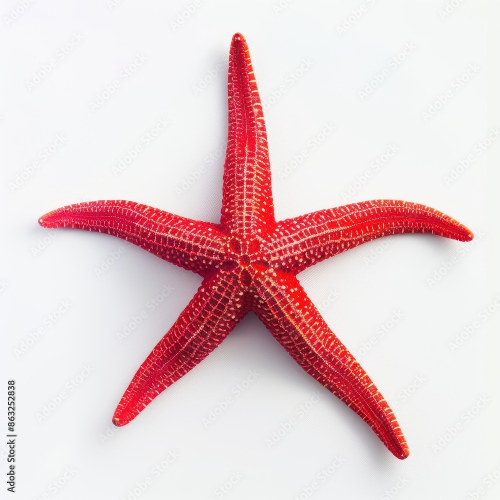 Red starfish with detailed texture and five arms, perfect for marine-themed decorations, isolated on a white background Red starfish with detailed texture and five arms, perfect for marine-themed decorations, isolated on a white background