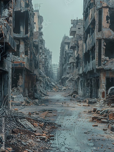 The ruins of cities hit by missiles in war can symbolize the violence and loss of international warfare. This image can be used to raise awareness of the effects of war and support calls for peace.