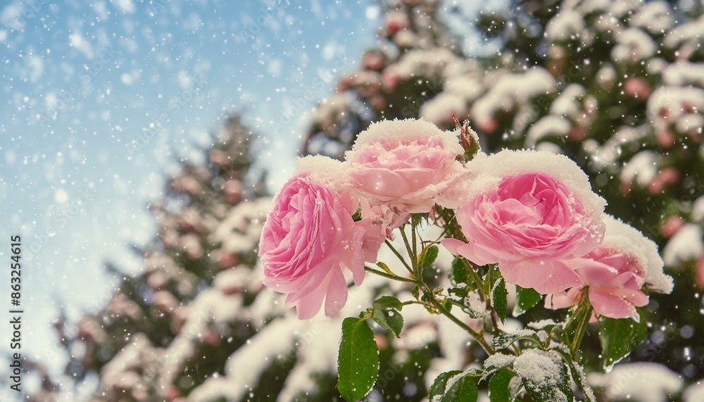 pink roses on the background of the snow pink roses on the background of the snow