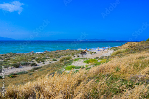 Tam Tam Beach - beautiful coast scenery with paradise beach on island Kos - travel destination in Greece, Europe © Simon Dannhauer