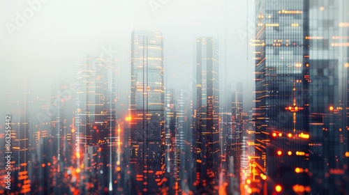 Wallpaper Mural Glowing Cityscape With Foggy Towers. Generative AI Torontodigital.ca