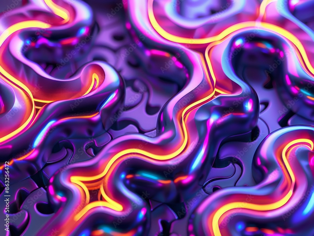 Fototapeta premium Abstract background with vibrant, glowing purple and orange shapes.