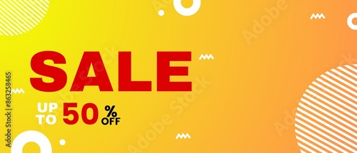 Sale upto 50% off banner for custom products in yellow