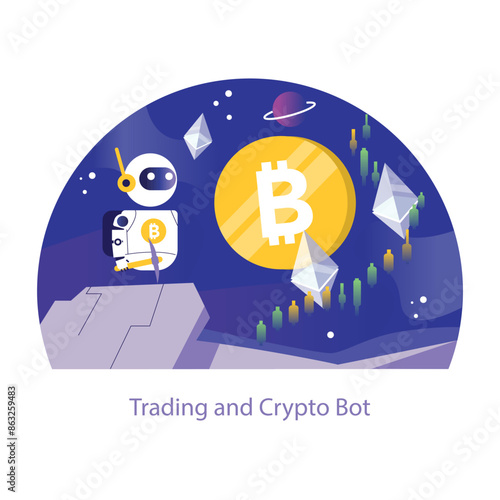 Trading and Crypto Bot concept. Flat vector illustration.