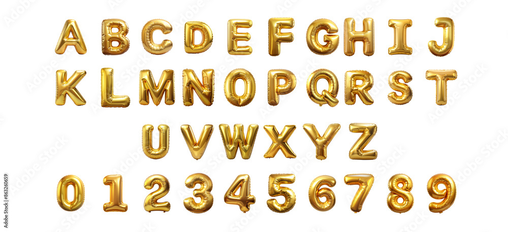 Gold foil balloon alphabet and numbers cut out png on transparent background Gold foil balloon alphabet and numbers cut out png on transparent background