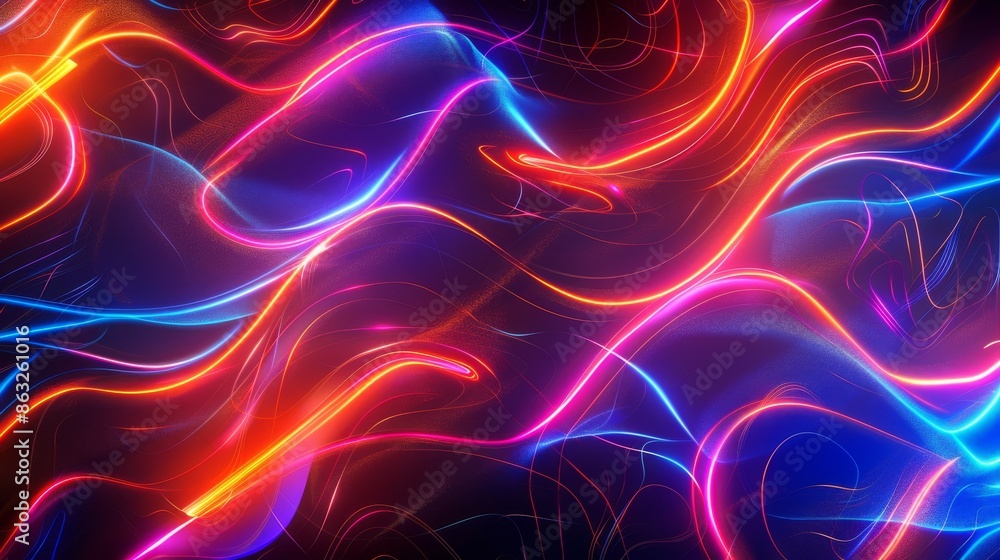 Fototapeta premium Abstract glowing lines of blue and red light on a dark background.