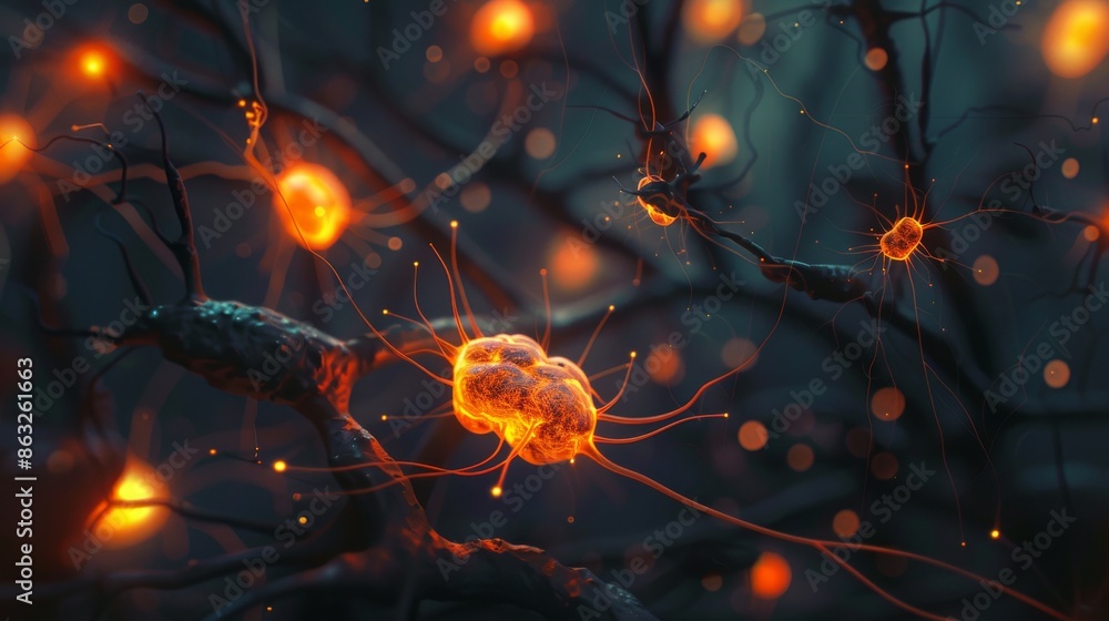 Abstract image of glowing neural connections resembling a network of branches. Abstract image of glowing neural connections resembling a network of branches.