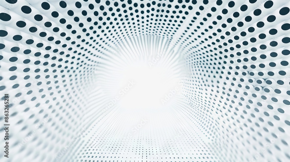Abstract white and gray tunnel with dotted pattern leading to a bright light. Abstract white and gray tunnel with dotted pattern leading to a bright light.