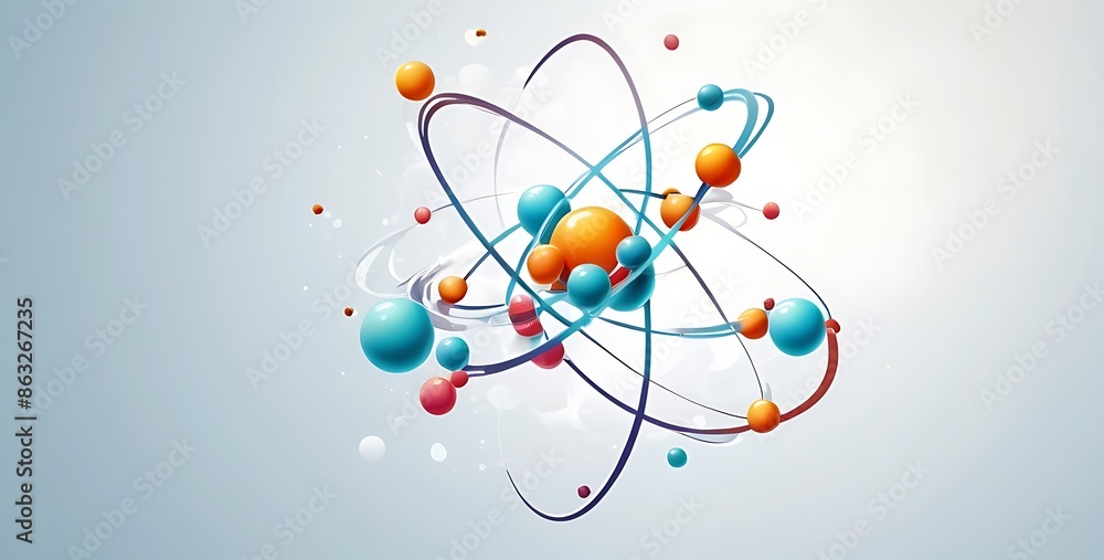 Atom, soft background empty space, illustration Atom, soft background empty space, illustration