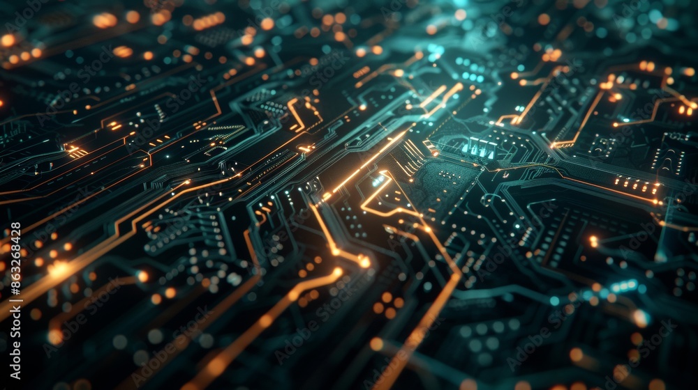 Glowing Abstract Circuit Board Design. Generative AI Glowing Abstract Circuit Board Design. Generative AI