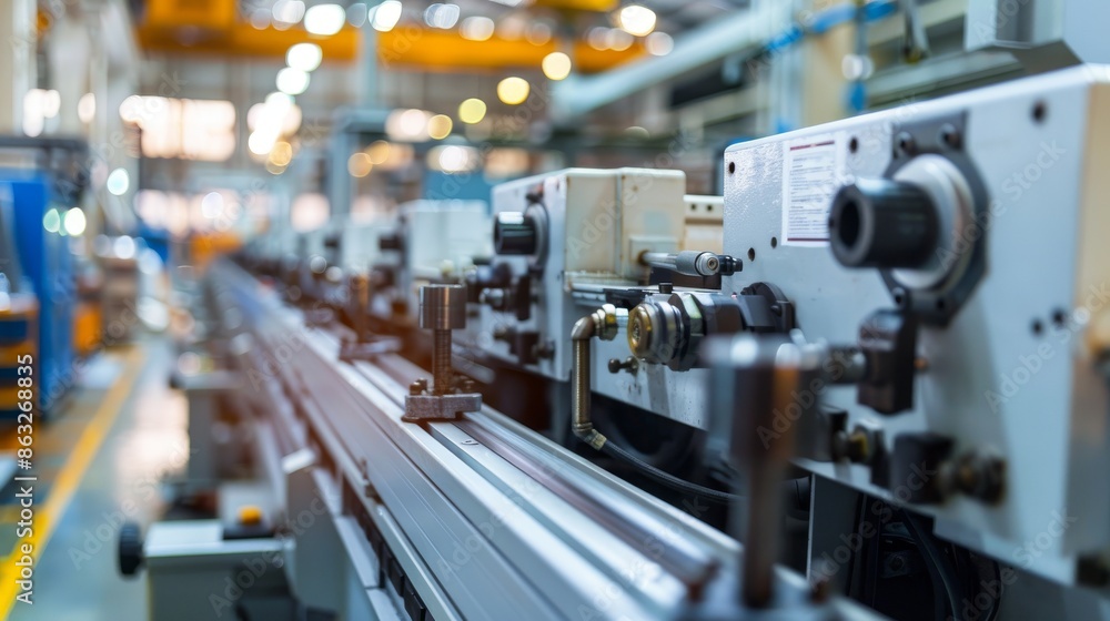 Close-up of a factory production line with machinery and equipment. The image is a blurred background and the focus is on the machinery and equipment. Close-up of a factory production line with machinery and equipment. The image is a blurred background and the focus is on the machinery and equipment.