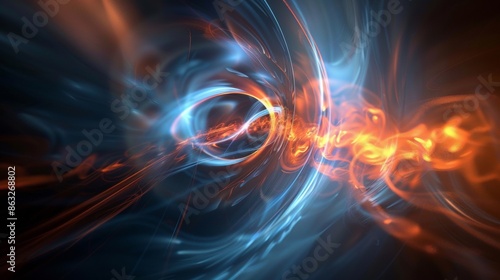 Glowing Abstract Shape With Orange and Blue Hues in a Digital Art. Generative AI