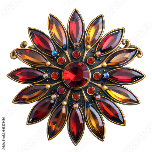 Broach with red and yellow gemstones created with Generative AI