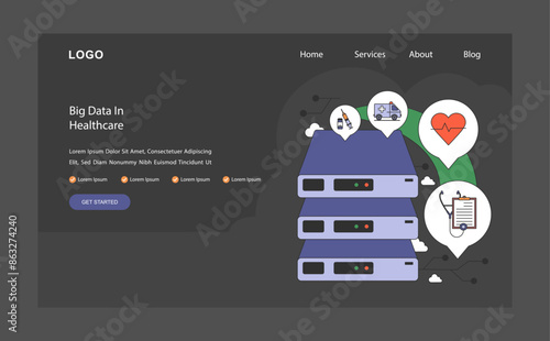 Healthcare Data Management concept. Flat vector illustration.
