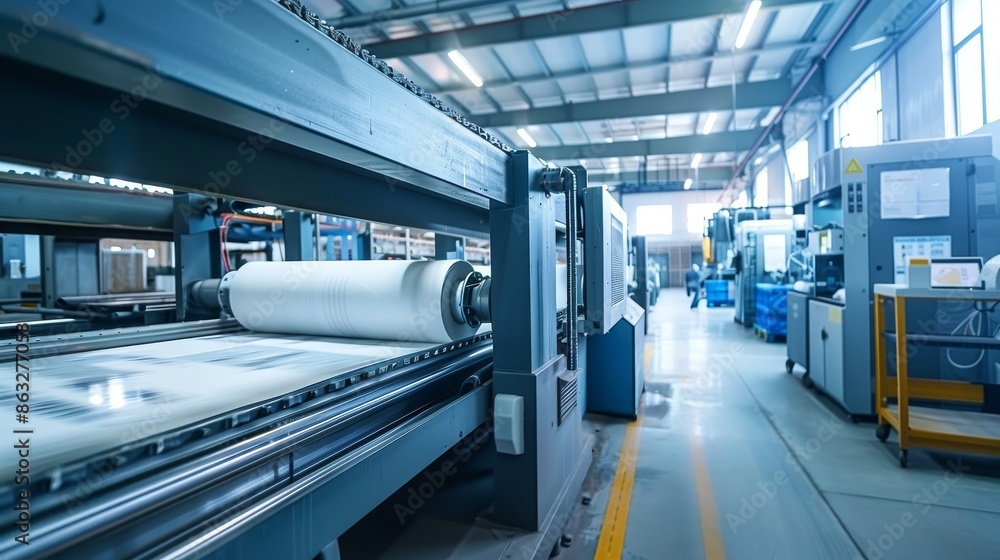 Fototapeta premium Industrial factory with large machinery and equipment in operation.