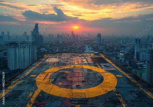 Sunset View From Rooftop With Yellow Circle
