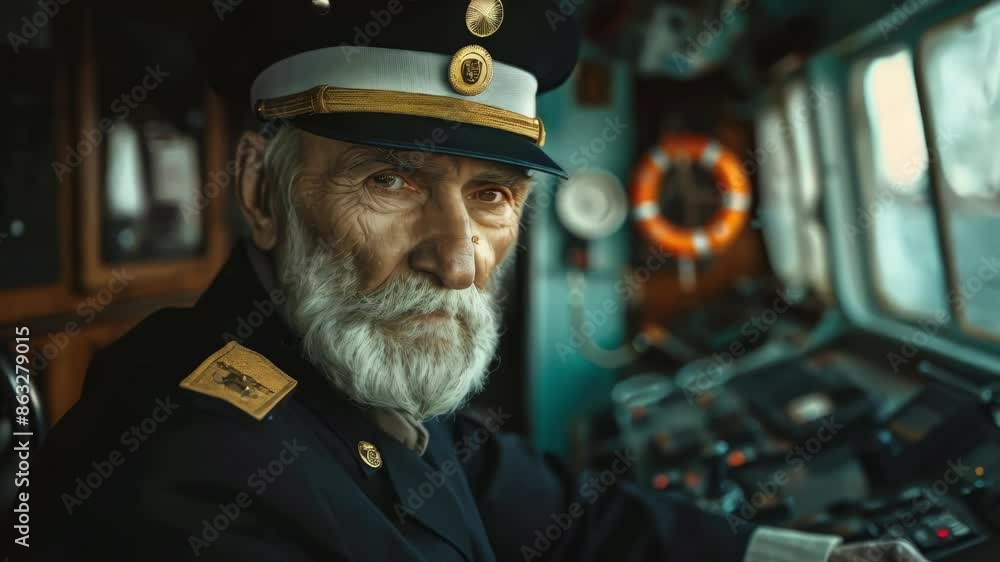 Man in Captain's Hat Aboard Boat Man in Captain's Hat Aboard Boat