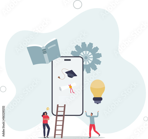 Knowledge learning online using digital teaching lectures .flat illustration.