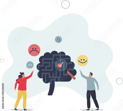 Understanding mental health and ability to read emotions.Psychologist therapy or session for depression, anxiety or mind problems solving.flat illustration.