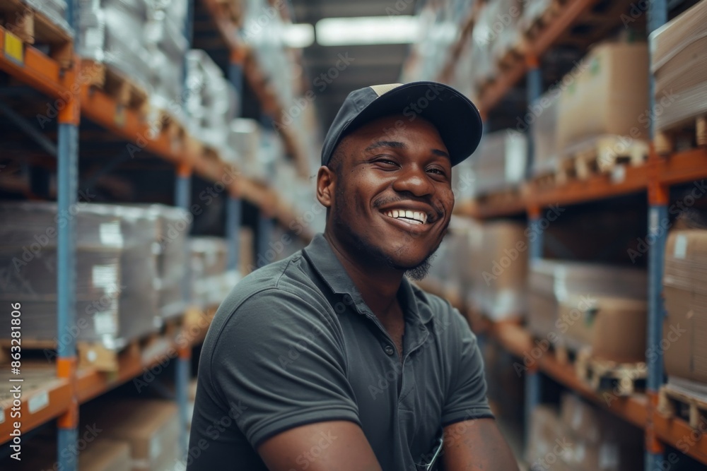 Portrait of a smiling young adult man working in warehouse Portrait of a smiling young adult man working in warehouse