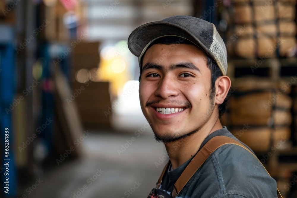 Portrait of a smiling young adult man working in warehouse Portrait of a smiling young adult man working in warehouse