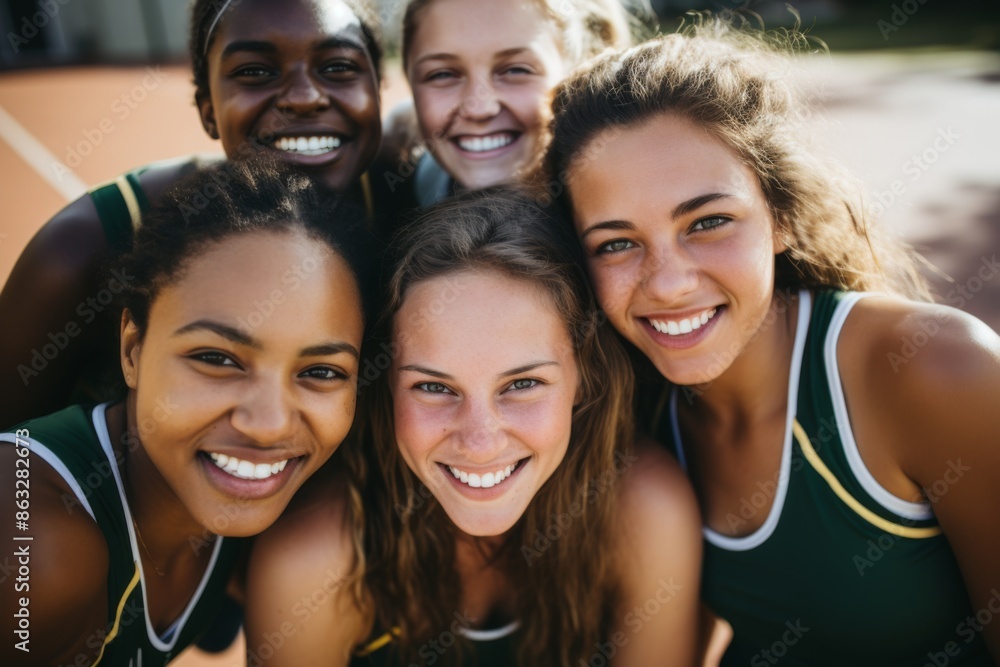 Group portrait of a smiling female basketball team Group portrait of a smiling female basketball team