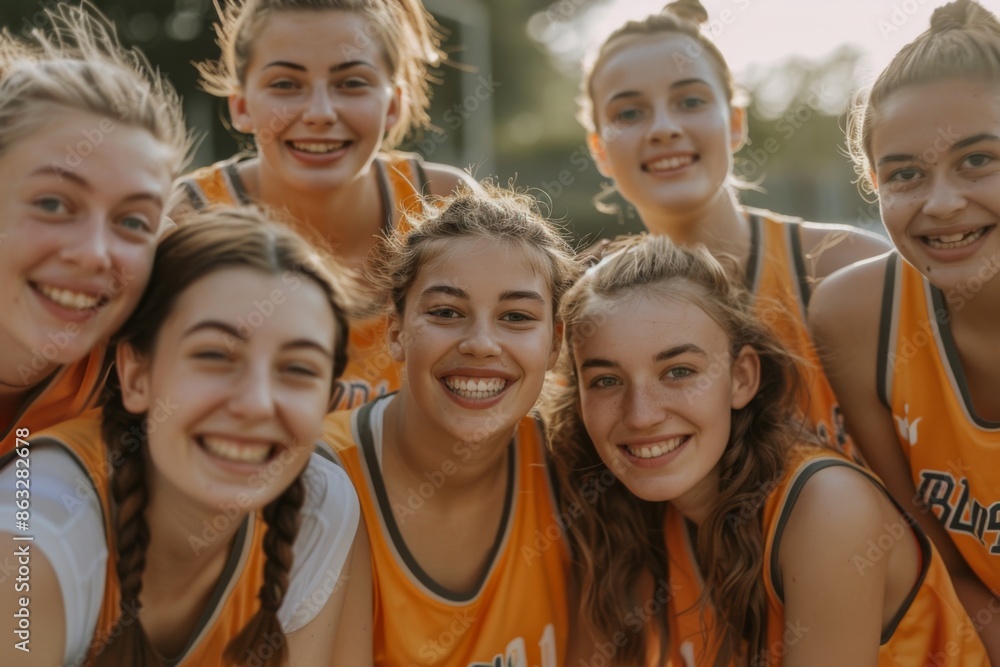 Obraz premium Group portrait of a smiling female basketball team