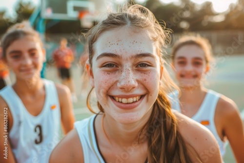 Group portrait of a smiling female basketball team © NikoG