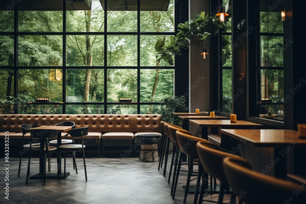 Interior of a modern empty cafe