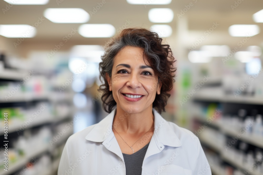 Portrait of a middle aged female pharmacy worker Portrait of a middle aged female pharmacy worker
