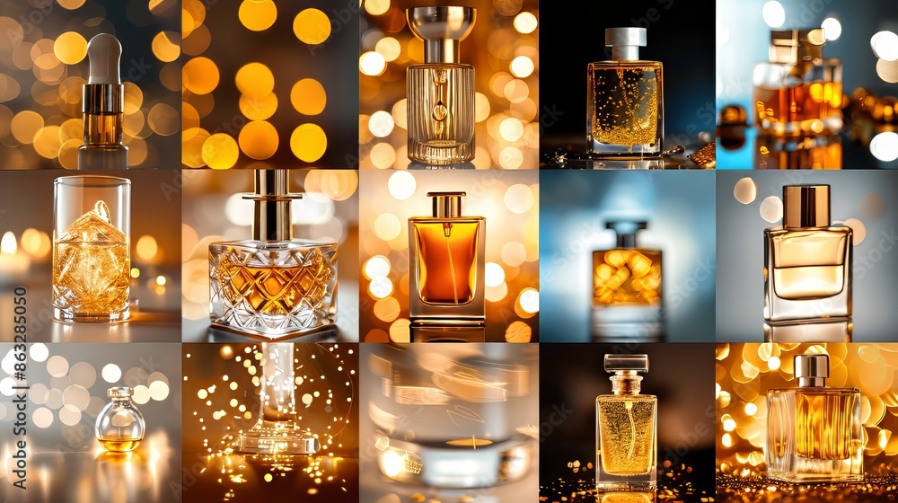 Gold Perfume Bottles With Bokeh Lights Gold Perfume Bottles With Bokeh Lights