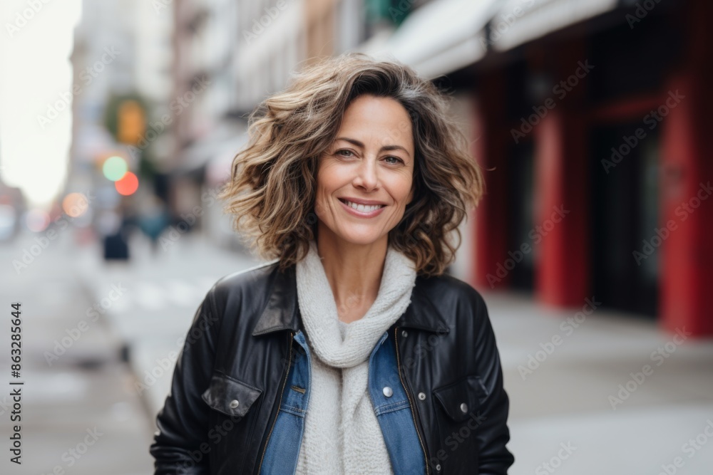 Portrait of a smiling middle aged American woman in the city Portrait of a smiling middle aged American woman in the city