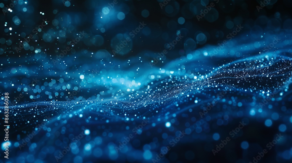 A bright glittering blue background is out of focus in this 3D rendering. A bright glittering blue background is out of focus in this 3D rendering.