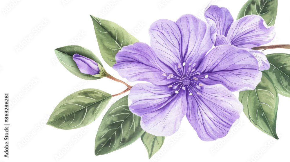 Purple Flower With Green Leaves on transparent background Purple Flower With Green Leaves on transparent background