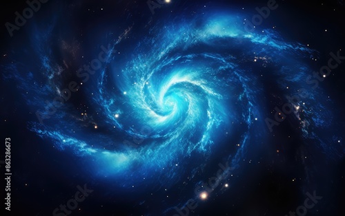 Blue spiral galaxy in space, computer generated abstract background, 3D rendering
