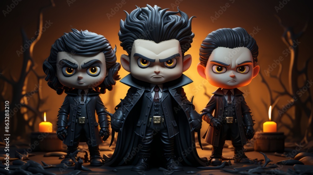 Cartoon vampire characters 3d. group of people in dark clothes. Halloween concept. Cartoon vampire characters 3d. group of people in dark clothes. Halloween concept.