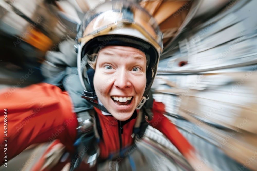 A cheerful astronaut in a red spacesuit appears to be floating, with a vivid, dynamic background suggesting movement or space travel, capturing a sense of excitement. A cheerful astronaut in a red spacesuit appears to be floating, with a vivid, dynamic background suggesting movement or space travel, capturing a sense of excitement.