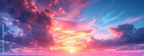 Vibrant sunset sky with colorful clouds at dawn