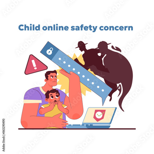 Child online safety concern concept. Vector illustration